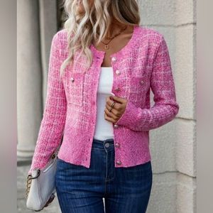 Pink Plaid Knitted Sweater